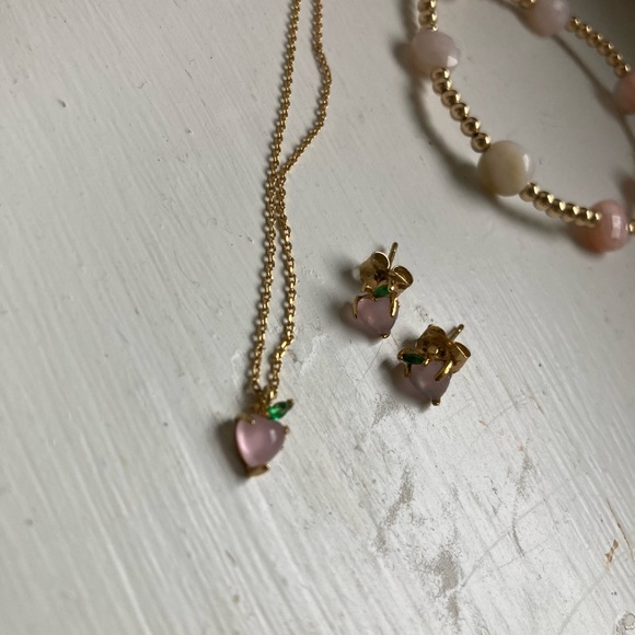 Local Eclectic Dainty Peach Necklace and Matching Studs - Picture 4 of 4